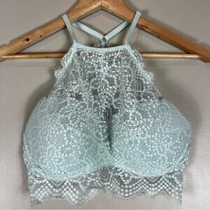 PINK Victoria’s Secret Blue Lace Push Up Longline Bra